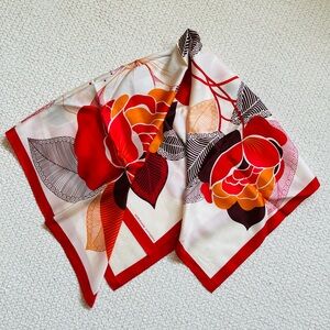Adrienne Vittadini | Vintage | Silk Scarf | Red & Orange Roses